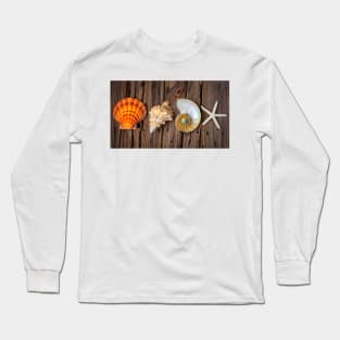 Four Lovely Shells And White Starfish Long Sleeve T-Shirt